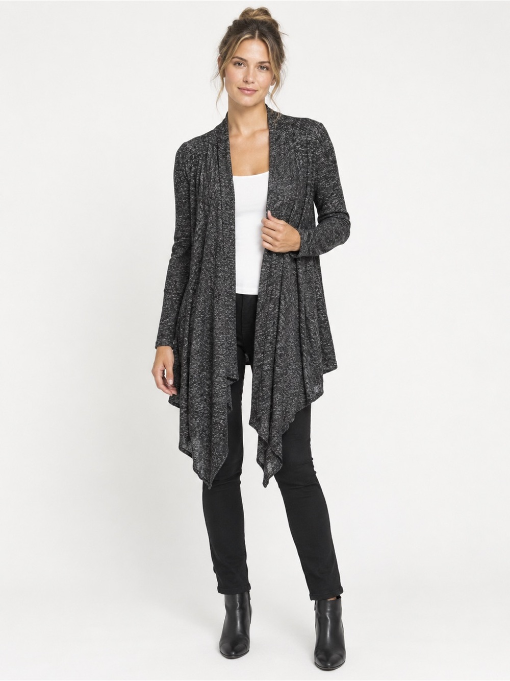 NWT Philosophy Open Front Longline Charcoal Draped Sweater Cardigan Comfy Casual